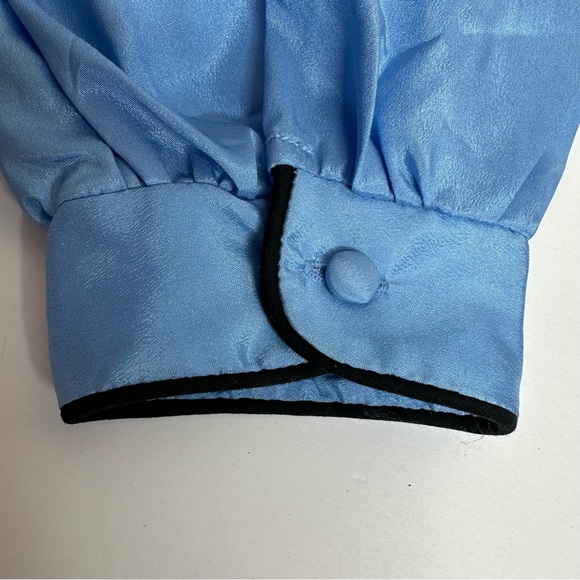 Vintage Susan Van Heusen Womens Mandarin Collar Light Blue Long Sleeve Blouse 10 - Picture 5 of 9